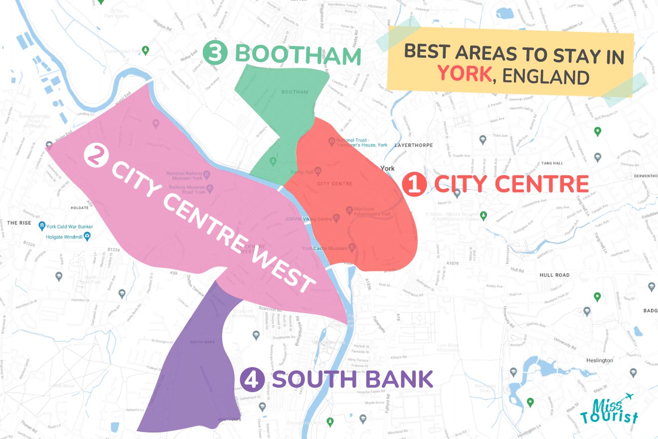 Map of best places to stay in York England